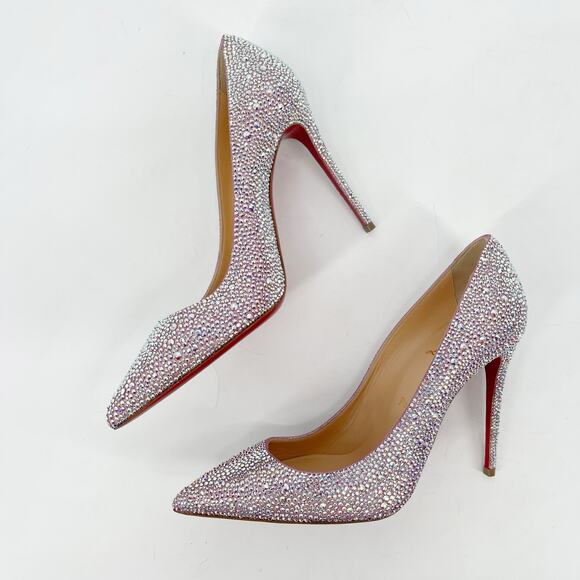 Christian Louboutin Kate Strass Pink Suede Crystal Pointed Toe Heels EU 38.5 - Picture 4 of 10